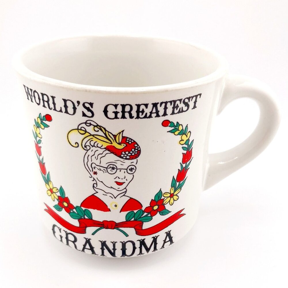 VINTAGE World's Best Grandma ceramic china mug ~ Cute mid-century tea coffee cup